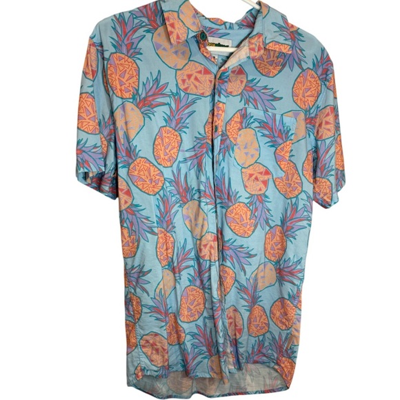 Tipsy Elves Other - Tipsy Elves Hawaiian Pineapple Print Button Down Blue Orange Medium